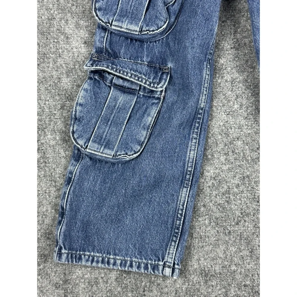 Zara Kids Blue Denim Multi-Pocket Cargo Jeans Size 6 Streetwear Y2K